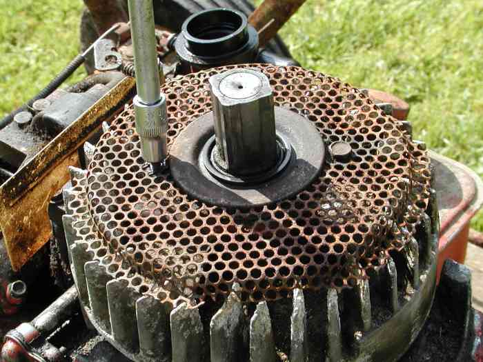 First, remove the mesh on the flywheel.