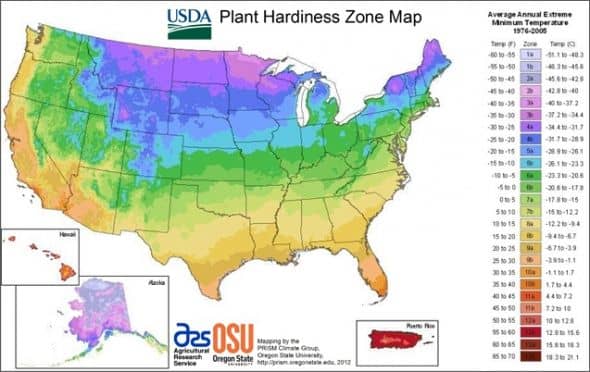 Carte des zones de rusticité des plantes de l'USDA