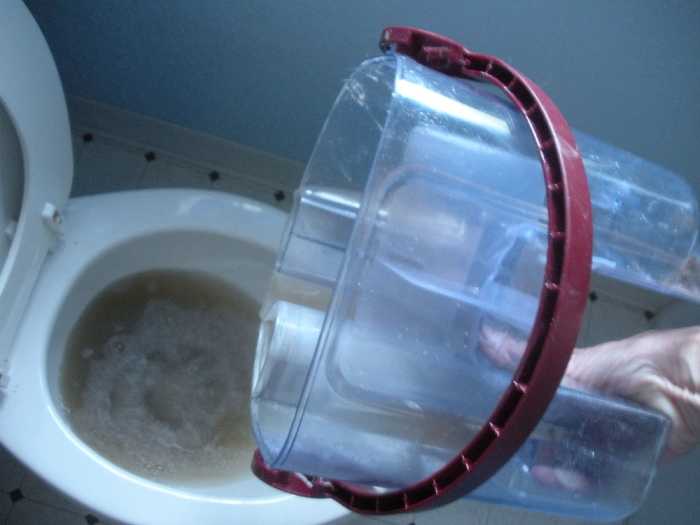 It is recommended to empty the dirty water into the toilet to avoid clogging sink drains.