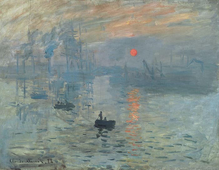 Claude Monet's 1872 oil on canvas entitled "Impression, soleil levant" (Impression, Sunrise) is thought to be the source of the Impressionist movement.