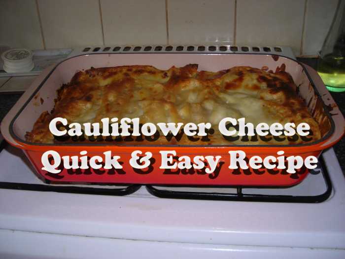 Cauliflower cheese in a metal baking dish