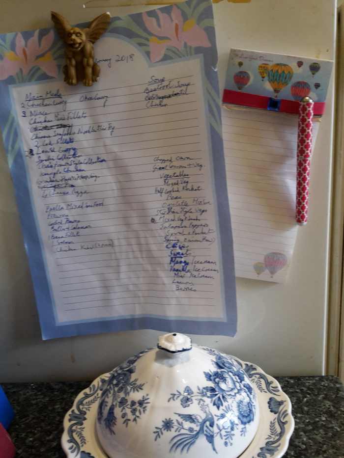 A list of freezer contents