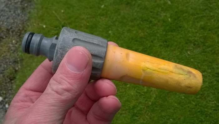 This spray nozzle cracked because it was left turned off in freezing weather