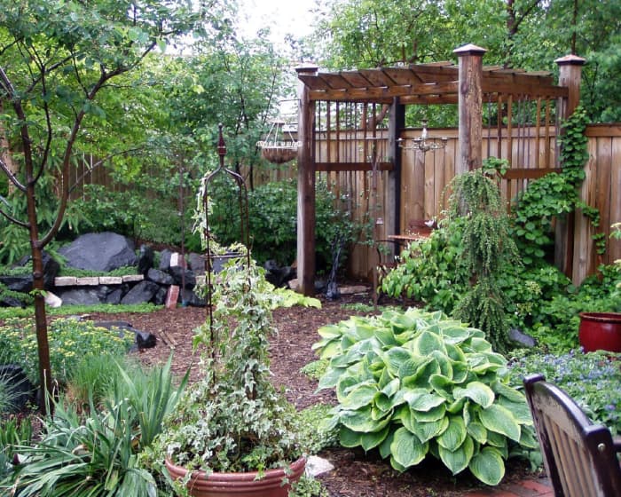 jardim Exuberante em torno de uma superfície macia