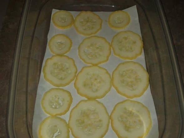 Cut your squash into slices or cubes (depending on how you plan to use it) before laying it out on freezer paper.