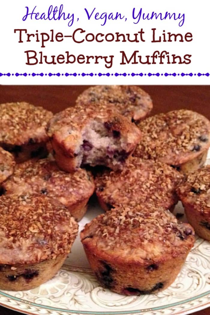 These freshly baked triple-coconut lime blueberry muffins are a healthier, vegan, guilt-free sweet treat for breakfast, dessert or an afternoon snack.