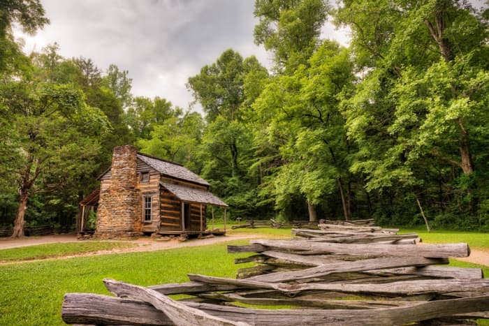 John Oliver's cabin at Cades Cove in the Smoky Mountain National Park depicts a rustic and picturesque view of Appalachian life.