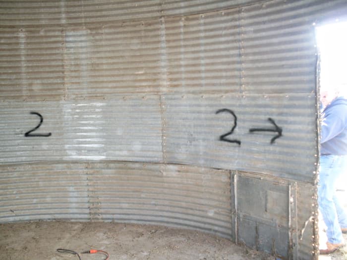Next, spray paint a #2 on all the sheets on this ring (sweep dust off, as necessary). This will become important during re-assembly. If you screw up and put a sheet that goes on Ring 3 on the bottom ring, your bin will most likely collapse.