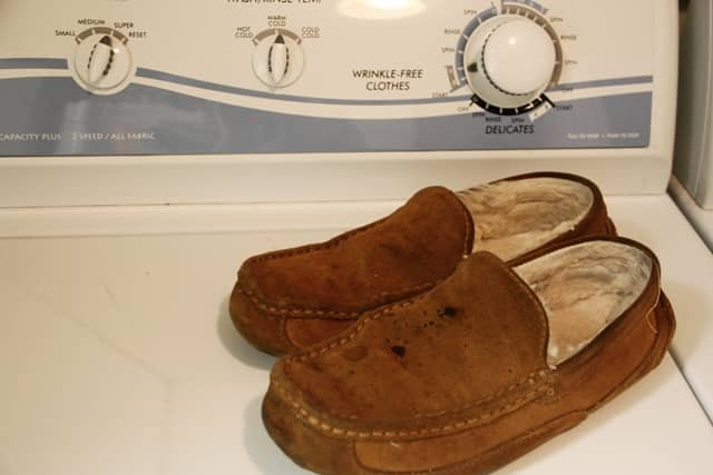 Washing anything suede in the washing machine is a sure way to ruin them.
