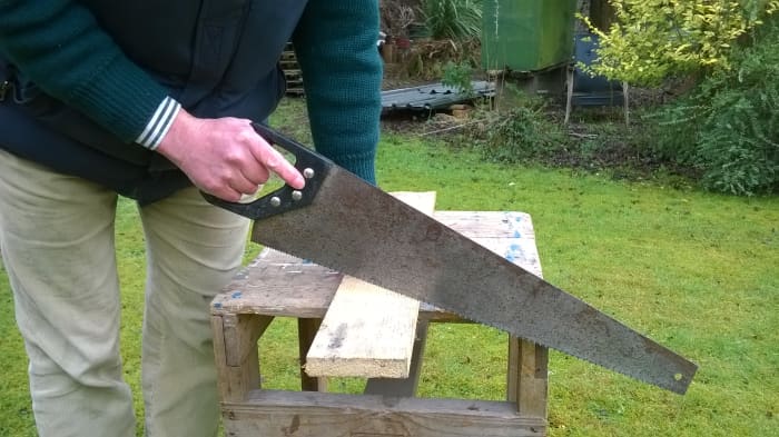 A hand saw is useful for cutting the odd length of timber, without the hassle of taking out power tools and an extension lead