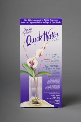 Quick Water is the best when it comes to artificial water. It's mixed the same way and will not turn yellow, even when exposed to UV rays from the sun. This is slightly more expensive than some acrylic waters but for long-term use it's the best.
