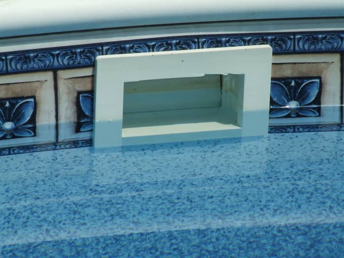 Fill the pool halfway up the skimmer or if you have screws on the skimmer housing, fill the pool up between the two center screws.