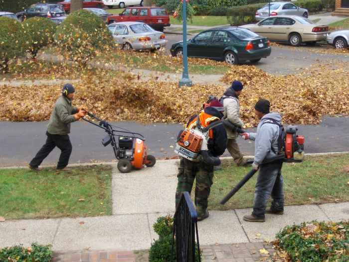 Too many machines going at once can damage the hearing. This is a common sight in neighborhoods without ordinances.