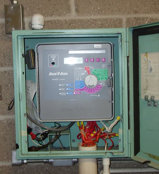Home irrigation controllers look similar to this school one, but are a little smaller.