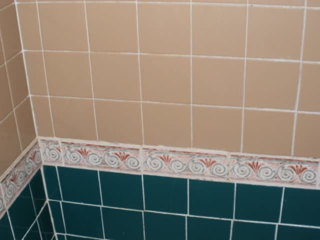 Porcelain tile cleaned with vinegar. Stubborn areas required a paste of baking soda and water.