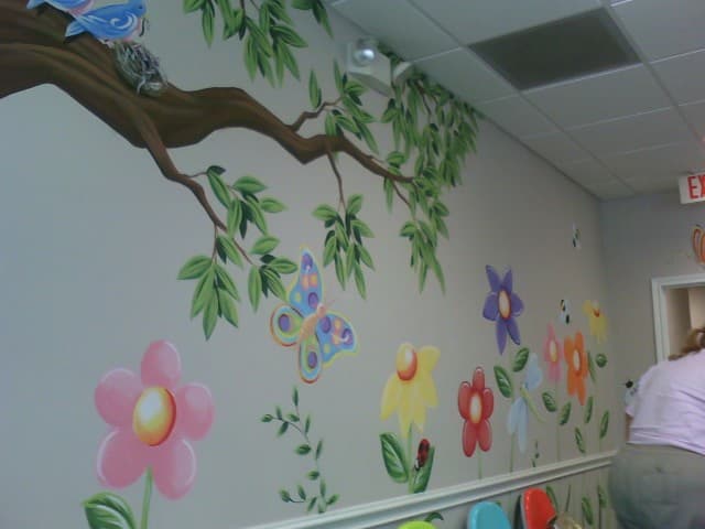 Simple designs pop when you add a white highlight on flower wall mural.