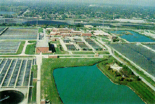 Calumet Water Reclamation Plant, designed to treat wastewater from 300 square miles of Chicago and some of its suburbs. Provides primary and secondary treatment, removing 90% of its contaminants.