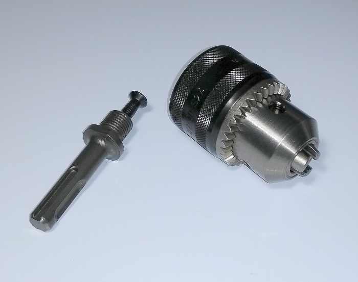 Keyed chuck and adapter for use with an SDS drill.