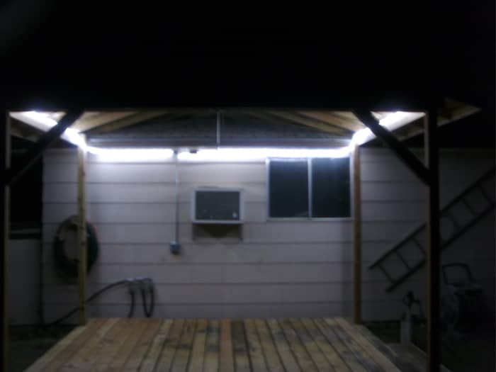 Taken without a flash at night, the details in this picture are a little fuzzy, but clearly shows just how much light rope lighting can provide.