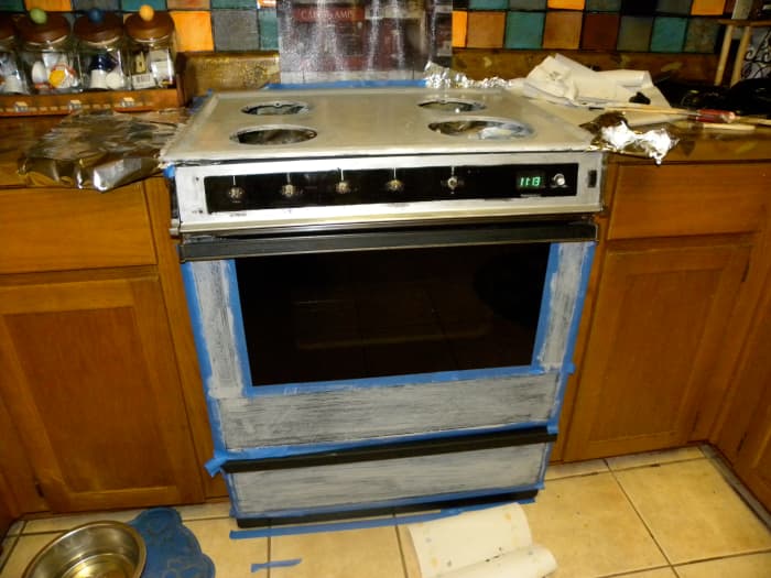 This picture shows the stove with the painters tape still in place.