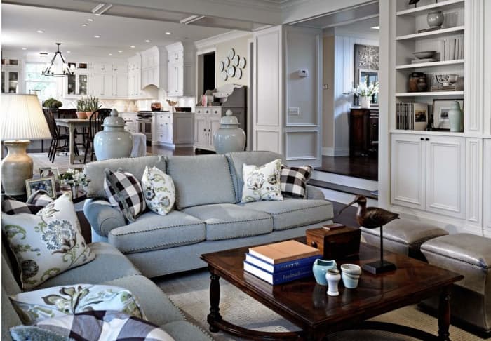 Coordinate adjacent spaces with similar furnishings so the areas aren't too visually jarring.