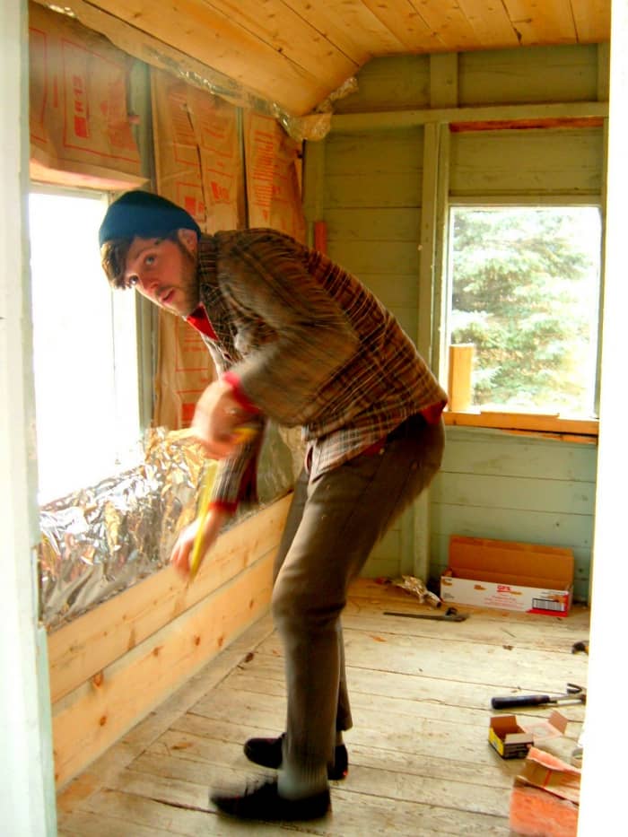 View of Insulation, Moisture Barrier and Cedar Wall Boards: My son, Scott, did a wonderful job on the sauna.