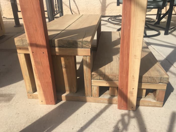 Screw locations connecting the posts to the side of the steps. If you want, you can add two more screws into the ends of the boards forming the steps.