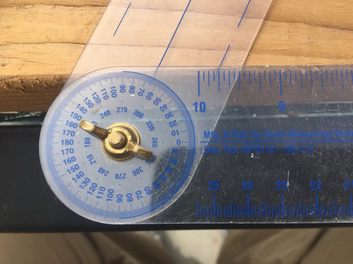 A close-up of the angle dial on the True Angle Tool. In this example, I set a 25 degree angle by subtracting 25 degrees from 90 degrees to get 65 degrees.