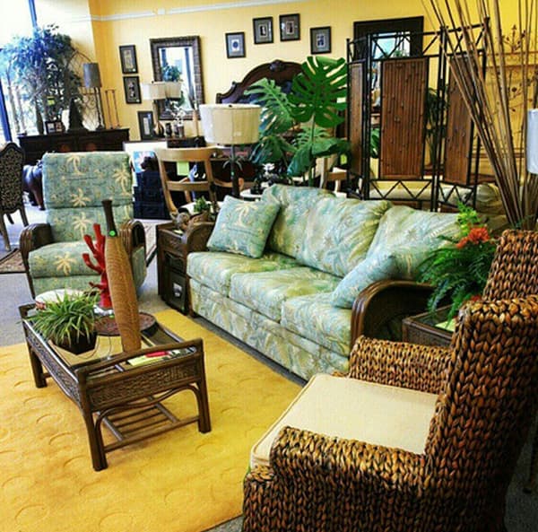 Have fun and mix wicker pieces, metal, and dark wood finishes to create a British Colonial feel in your home.