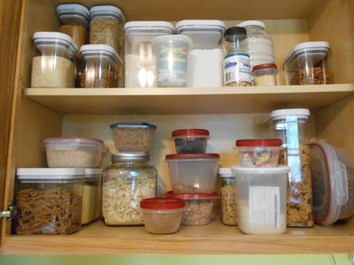 My reorganized flour moth proof pantry with beautiful OXO brand food storage containers. I did the same with my spice pantry and my grocery storage cupboards. Ahhhhhh, no worries!