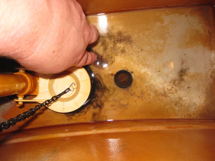 Although this Gerber toilet is not yet leaking, it is obvious that the seals are breaking down and should be replaced soon.