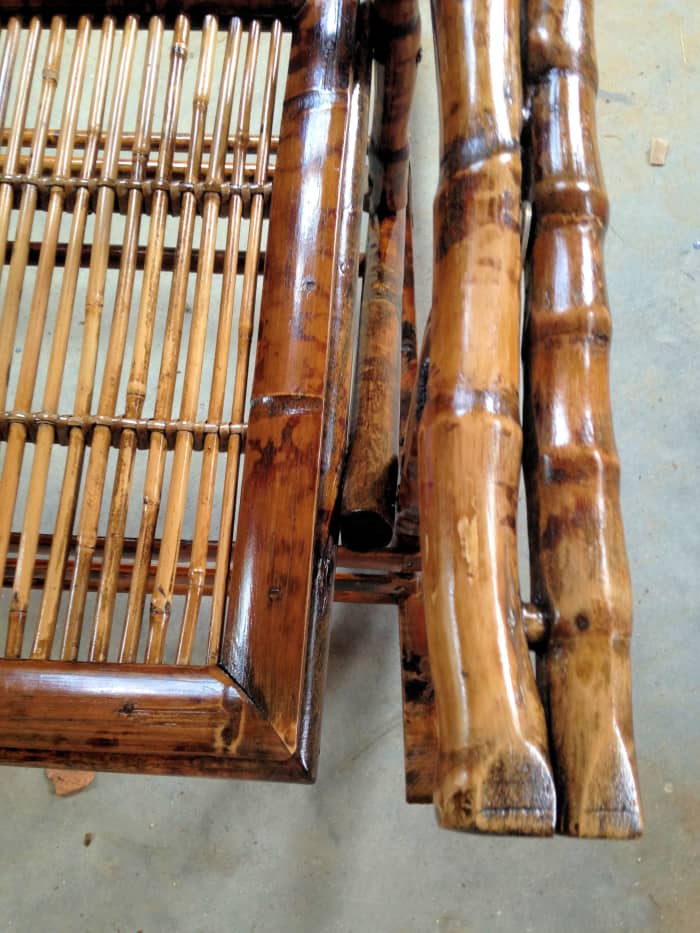 Close-up of the chair after varnish and wax.