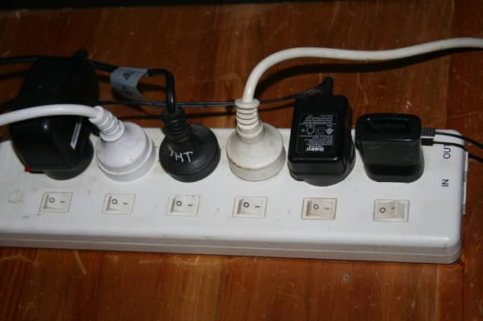 The most simple type of power board for distributing power from a generator. Run power indoors via heavy duty extension cord, then turn appliances on and off individually. (Label them if necessary.)