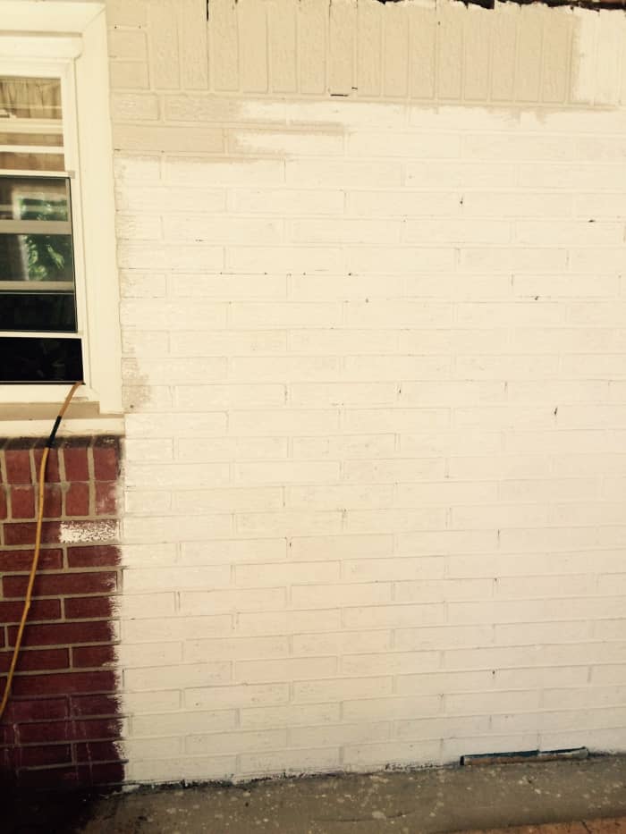 Here's the section of wall that will be left exposed. It's primed and I've started painting on the base color.