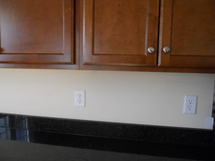 My Backsplash Before: The builder put on a flat coat of poor quality neutral paint which was unwashable. The outlets and switch plates were prominent.