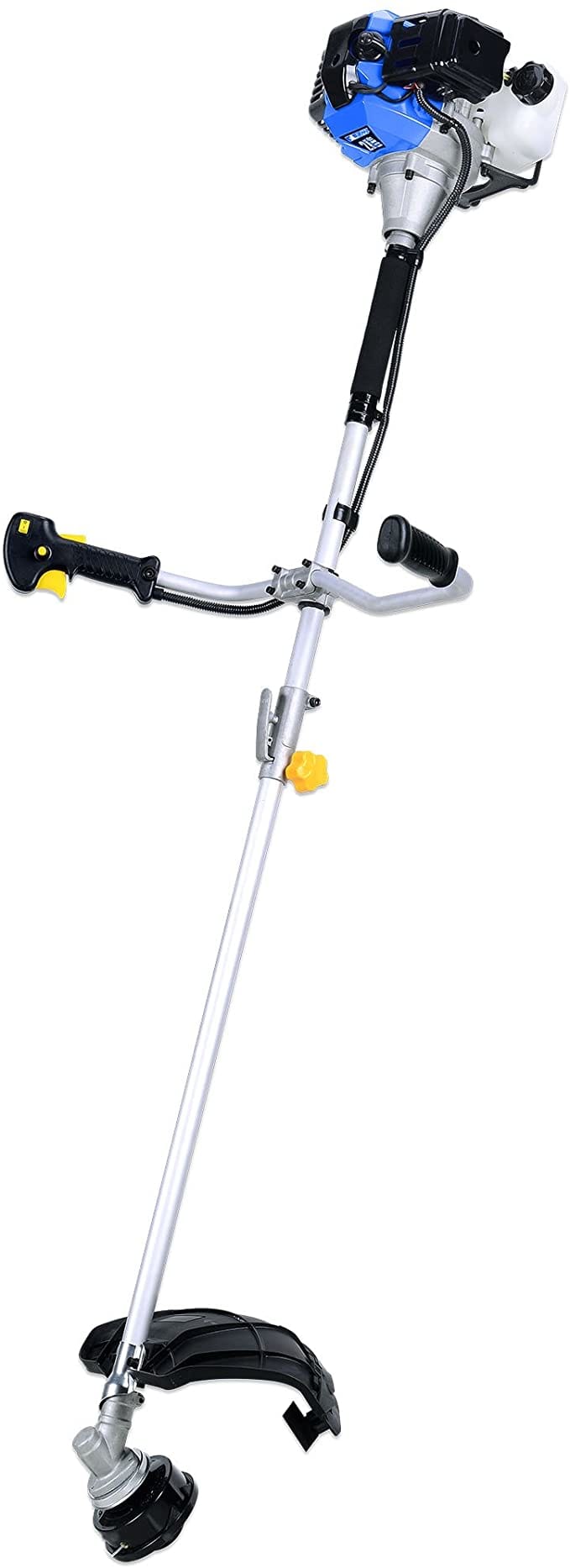 The Blue Max 52623 Extreme Duty 2-Cycle Dual Line Trimmer and Brush Cutter is essentially two tools in one. You can use it as a string trimmer to trim and edge the grass, then switch the head to a blade to deal with tougher areas with thick brush.
