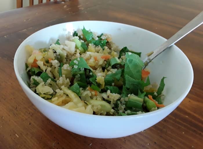 This quinoa-dandelion salad is a great way to use dandelions. An apple-cider vinegarette makes a great foil for the bitter dandelion flavor.