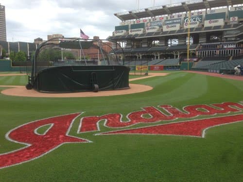 The Cleveland Indians grounds crew uses a blended strain of Kentucky Bluegrass at Progressive Field.