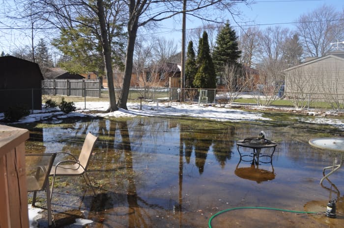 The pump, seen in bottom right corner of photo, actually drained my entire yard and prevented water from entering my home.