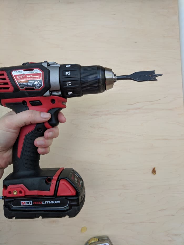 This is an example of a spade drill bit. Make sure you have the right size for the pipe support you are using. If your pipe support is too large. You may have to switch to a hole dozer bit instead.