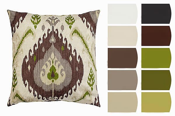 Choose shades from an elegant pillow as the focus of your color scheme. Make it pop by painting the walls one of the lighter hues from your inspiration chip.
