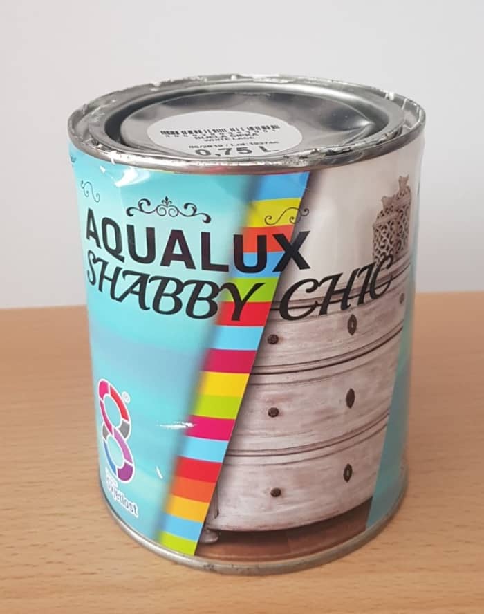 I used white Aqualux Shabby Chic wood paint for my base paint—it has a matte finish and dries off really quickly.