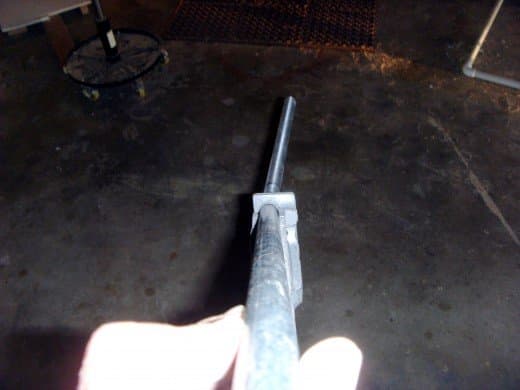 If bent in this position, the completed offset bend will have a dogleg in it. Make sure the conduit is straight in the bender