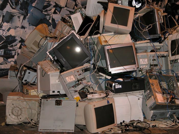 You probably don't have this much e-waste, but local schools and libraries—as well as various charities—might still be in need of your older computers and electronics that you no longer use.