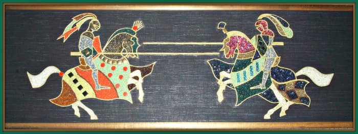 1960s Gravel Pebble Sand Rock Mosaic Wall KNIGHTS Hanging Art Plaques ... Wood Frame Textile Background Gravel Tile Rock