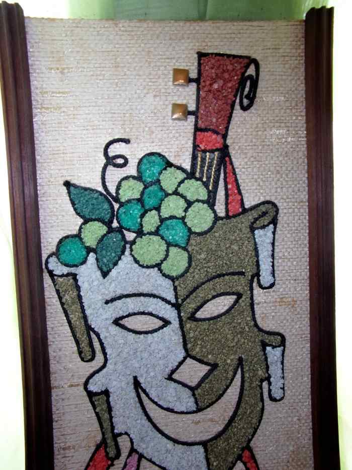 The remarkable thing about this type of art is you could make everything from exotic pebble birds, poodles, bull fighters, to a Greek drama mask. In the 1960s everyone needed some new age art for their new home in the suburbs.