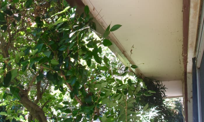 This roof extension was built onto the house, but you can buy awnings to erect as well. They serve both to protect the house from the sun and also from rain.