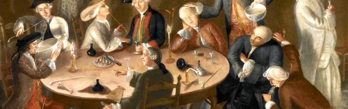 Consumption of alcoholic beverages was very popular during Colonial times. painting done by John Greenwood in 1755