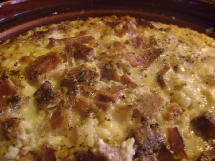 After assembling all of the ingredients, turn the crock pot on low for six hours and then serve.