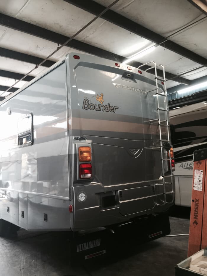 My Bounder sitting in the bay at LazyDays going through its PDI (Product Delivery Inspections.